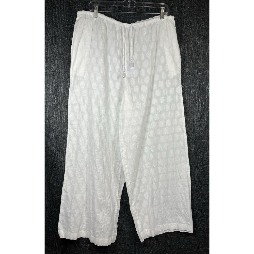 NWT BLUE ISLAND Sz XL Wide Leg Swim Cover Up Pants White Large Dot Pockets New